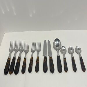 12 Pieces Sabre Paris/Sabre France Faux Tortoise Handled Utensils/Flatware